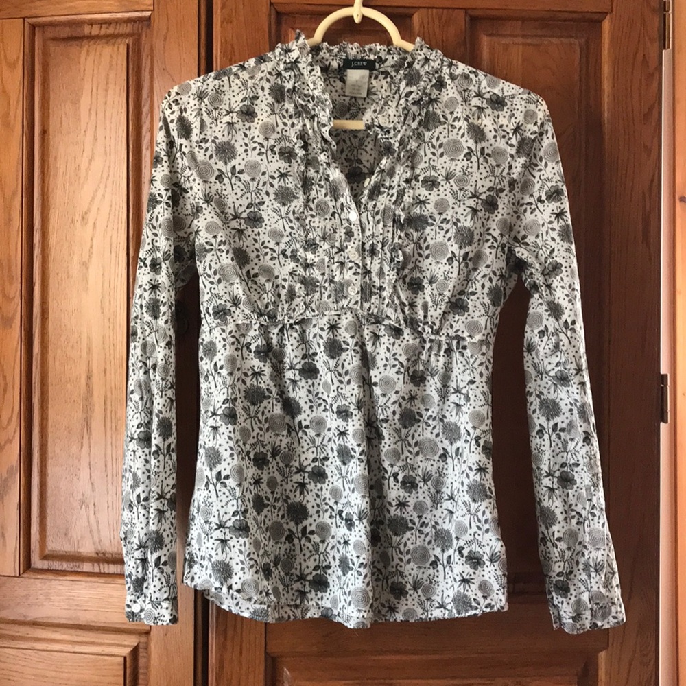 J Crew printed ruffled blouse